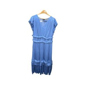 Current Air Blue Dress Ruffle Detail V-Neck Pleated Casual XL